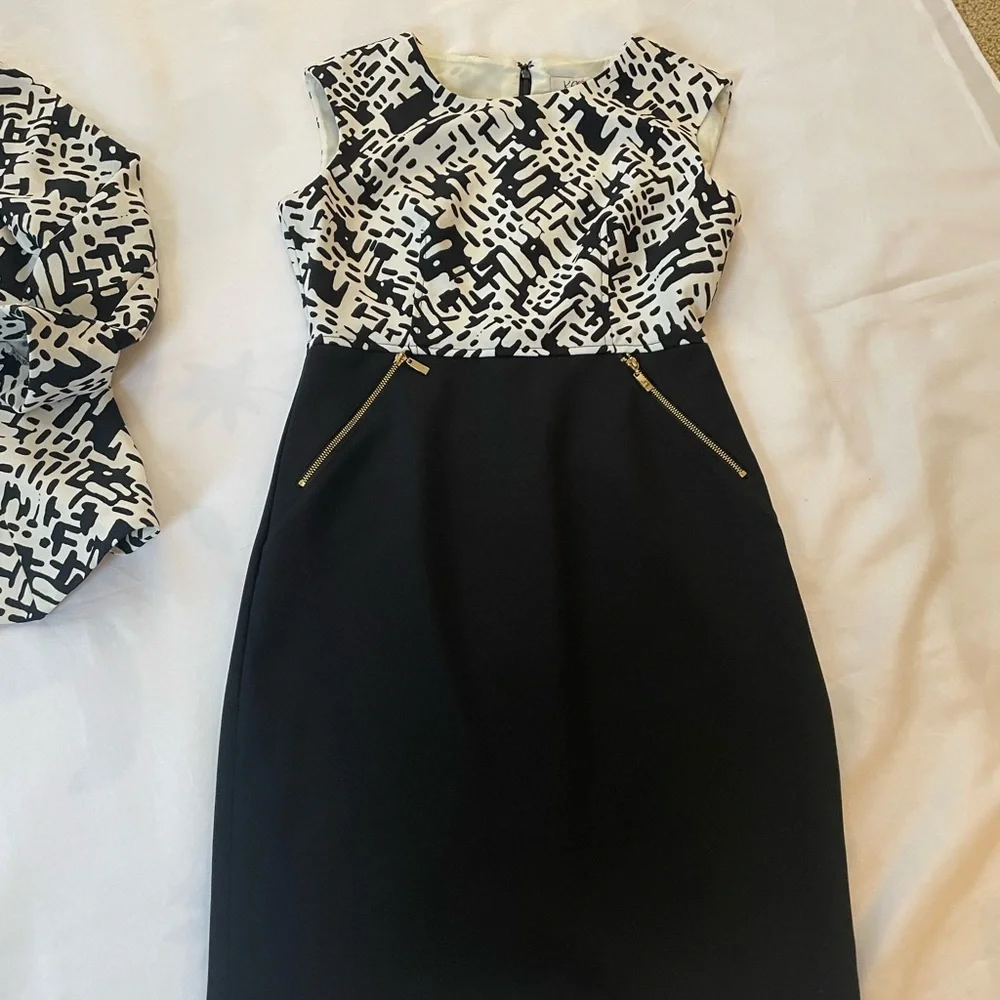 Kasper Black/White Sleeveless Dress w/Abstract Matching Jacket, Size‎ 2P and 4P